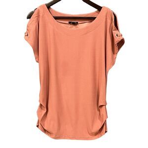 Womens Coral Blouse Size Large AUW Sleeve Ring Detail Casual‎ Lightweight Top